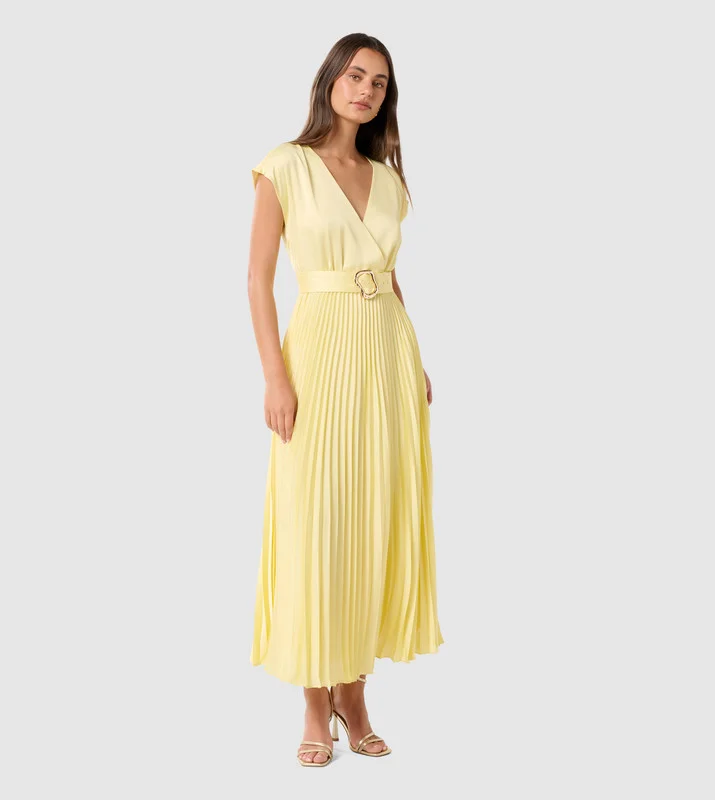 forever new  CATHERINE Belted Pleated Midi Dress for Women | Best Price UAE